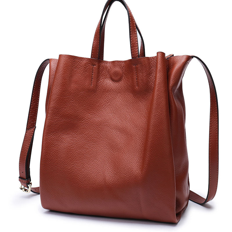Dark Brown Leather Handbag Tote Shopper Bag Shoulder Tote Purse For Wo