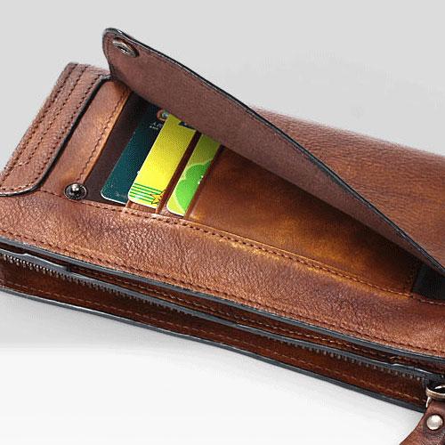 Handmade Leather Mens Cool Long Leather Wallet Bifold Clutch Wallet fo