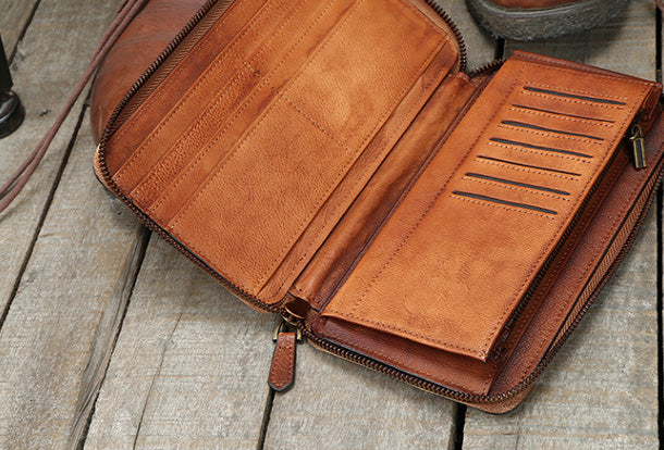Cool leather mens long wallet vintage zipper long clutch wallet for me