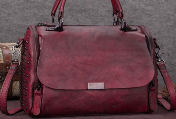 Genuine Leather Handbag Rivet Crossbody Bag Shoulder Bag Purse For Wom