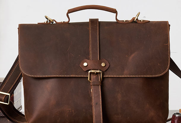 Vintage Brown Leather Briefcase Business Bag Work Bag Work HandBag For