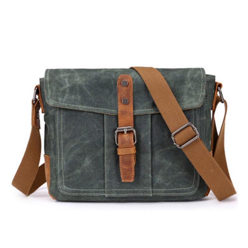 Mens Waxed Canvas Small Side Bag Messenger Bag Canvas Courier Bags for