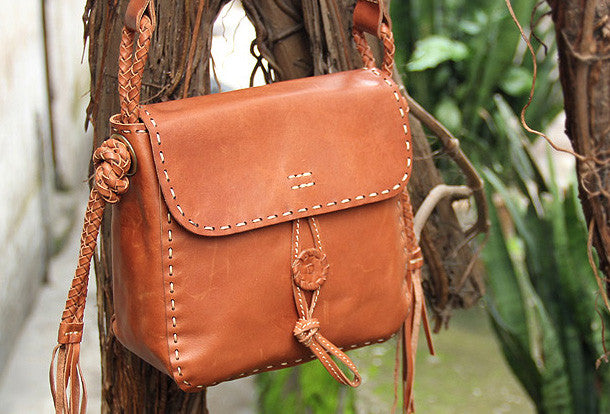 Handmade vintage rustic brown leather crossbody Shoulder Bag for women