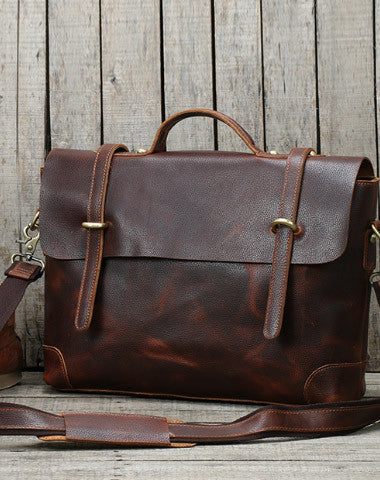 Handmade leather men Briefcase messenger large vintage shoulder laptop
