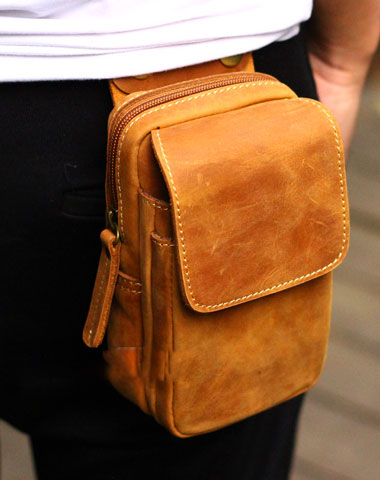Handmade Leather Mens Cell Phone Holsters Waist Bag Hip Pack Belt Bag