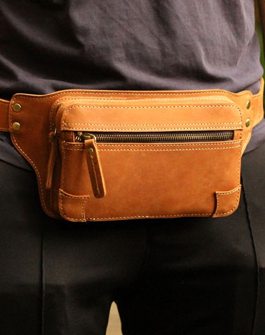 Genuine Leather Mens Hip Bag Cool Waist Bag iPad Bag Bike Bag Cycling