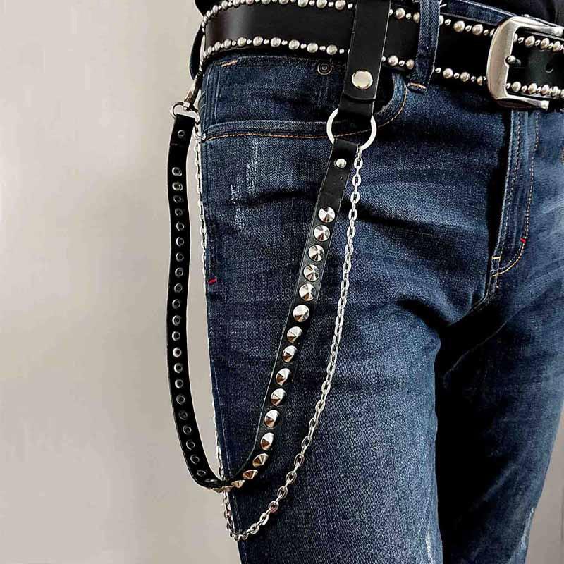 Badass Leather Silver Long Leather Biker Chain Trendy Pants Chain Wall