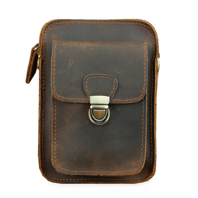 Brown Cool Leather Men Belt Pouch Vintage Coffee Waist Bag Belt Bag Hi