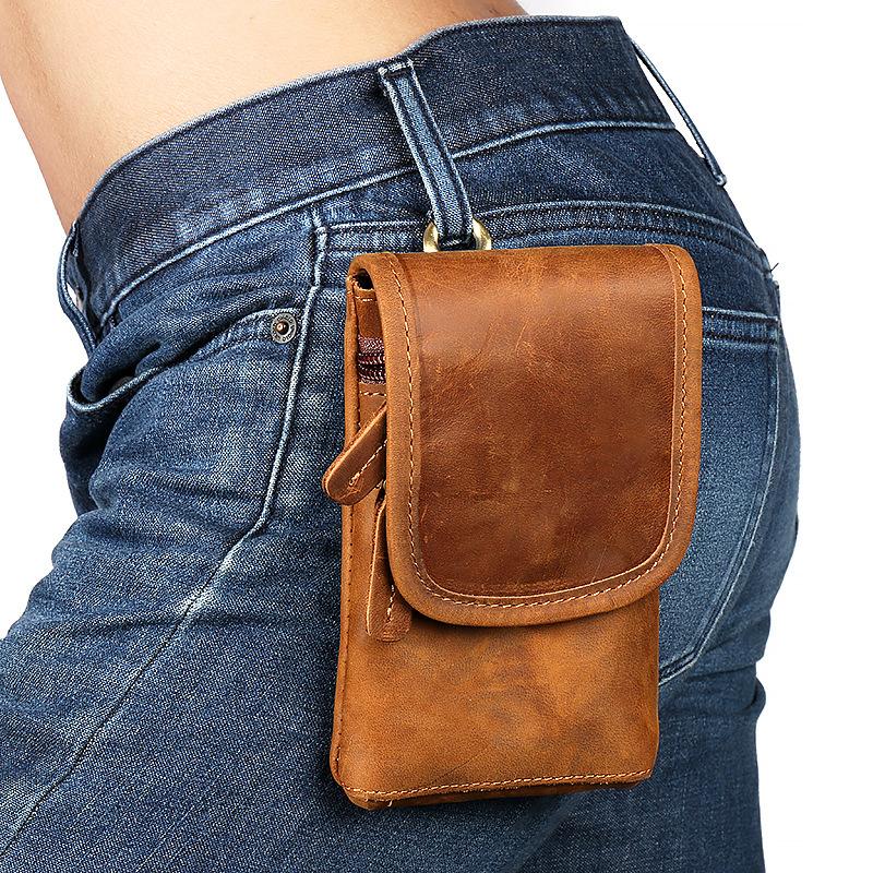 Casual Brown Leather Cell Phone HOLSTER Belt Pouch for Men Waist Bags