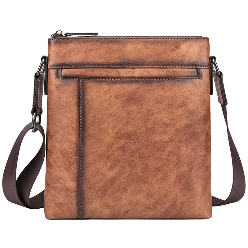 Brown LEATHER MEN'S Small Side bag Square MESSENGER BAG Tan Square Cou
