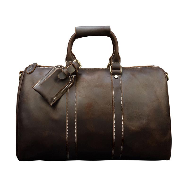 Cool Brown Leather Mens Weekender Bag Dark Coffee Travel Duffle Bag fo