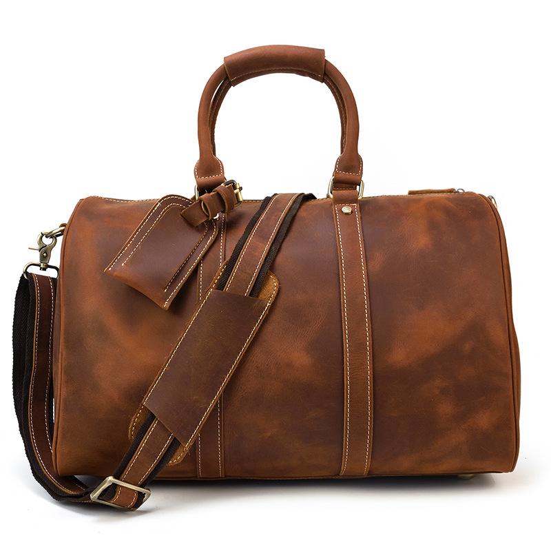 Cool Brown Leather Mens Weekender Bag Dark Coffee Travel Duffle Bag fo