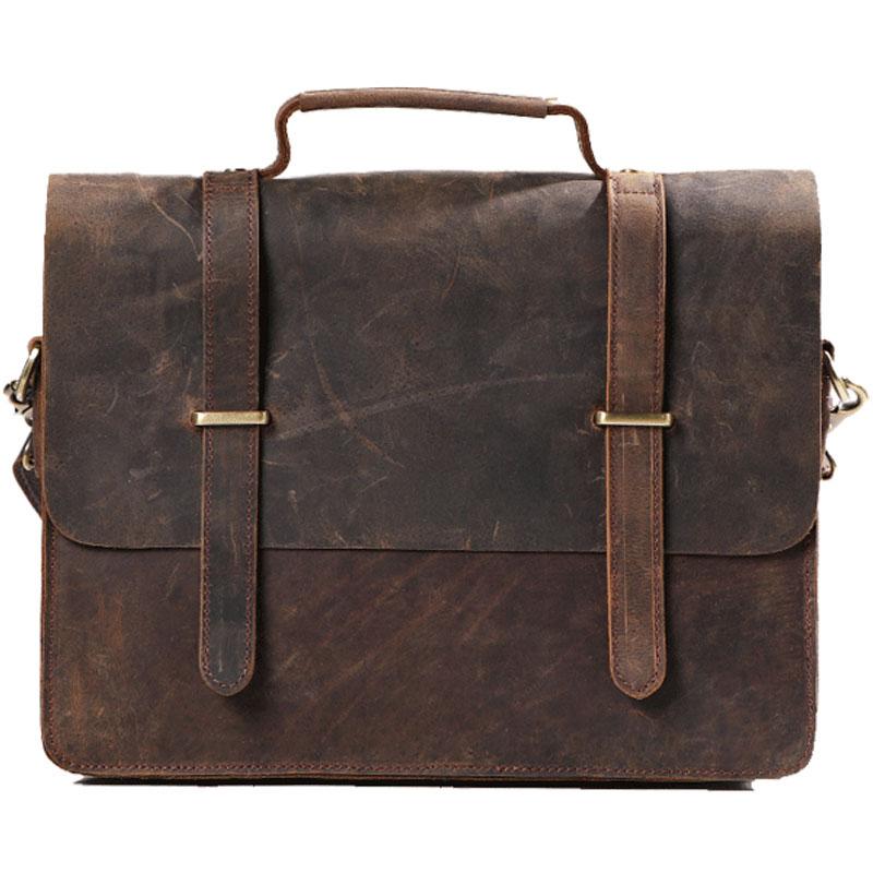 Cool Coffee Leather Mens Briefcase Work Shoulder Bag Laptop Bag Busine