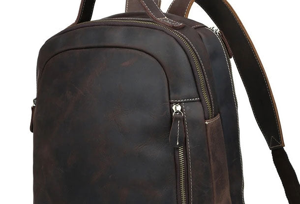 Cool Coffee Leather Mens Backpack Large Vintage Large Travel Backpack