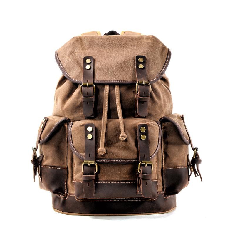 Cool Canvas Leather Mens Large Black Backpack Travel Backpack Hiking B