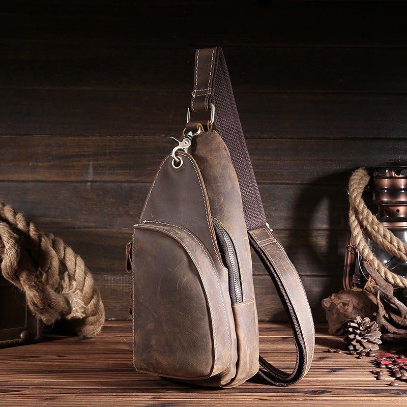 Cool Leather Sling Bag for Men Vintage Chest SLing SHoulder Bag For Me