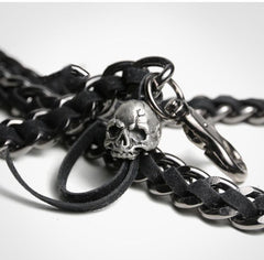 Cool Men's Leather Stainless Steel Woven Skull Key Chain Pants Chain Biker Wallet Chain For Men