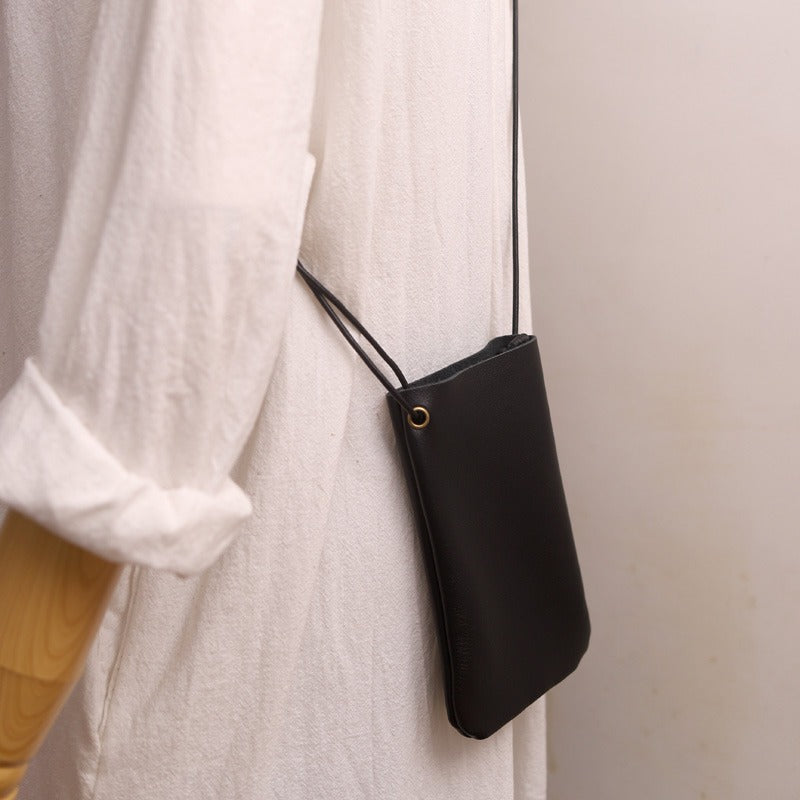 Cute Black LEATHER Side Bag Pouch Phone WOMEN SHOULDER BAG Slim Phone