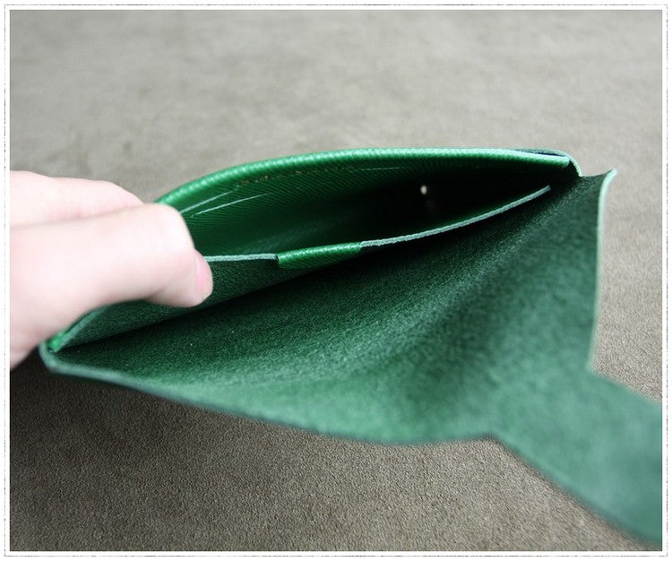 Cute Womens Dark Green Leather Envelope Wallet Slim Clutch Purse Checkbook Long Wallet for Women