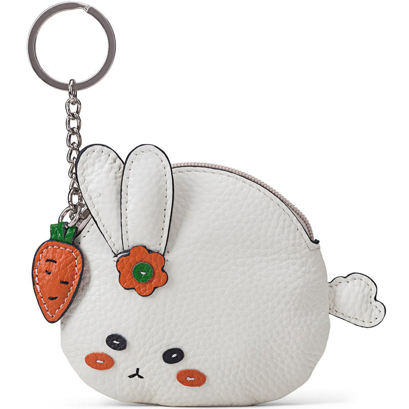 Cutest Women White Leather Bunny Coin Wallet Small Keychain with Walle