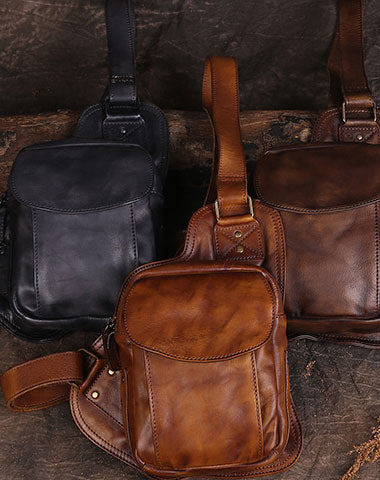 Leather Mens Cool Chest Bag Sling Bag Sling Crossbody Bag Travel Sling