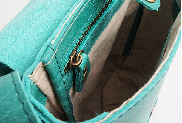 Handmade vintage leather basket green crossbody Shoulder Bag for girl