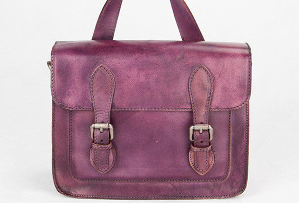 Handmade purple vintage leather Satchel Bag crossbody Shoulder Bag for
