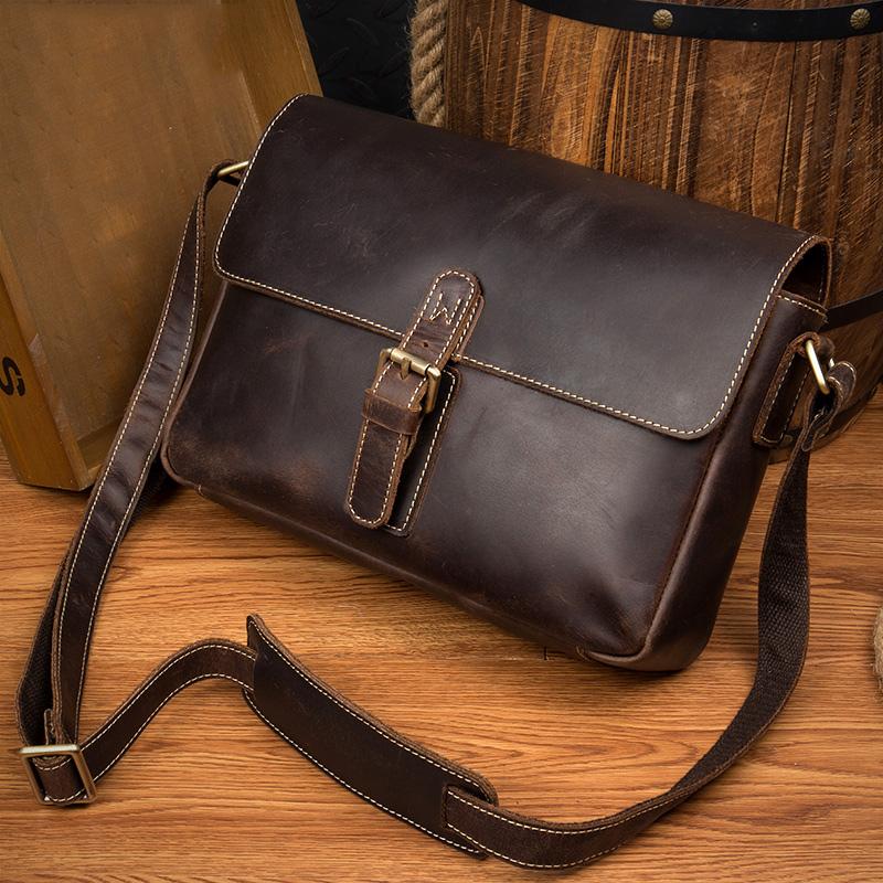 Cool Dark Coffee Leather 13 inches Postman Bag Messenger Bags Side Bag