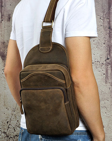 COOL LEATHER MENS SLING BAG SLING CROSSBODY Backpack CHEST BAG FOR MEN