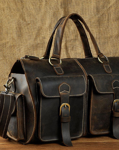 Genuine Leather Mens Vintage Black Coffee Cool Weekender Bag Travel Ba