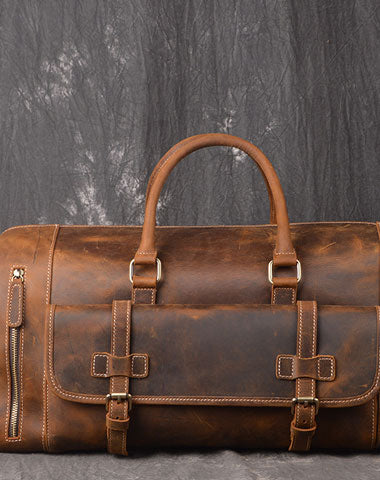 Men Leather Black Coffee Weekender Bag Vintage Travel Bag Duffle Bags