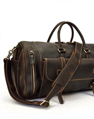 Men Leather Black Coffee Weekender Bag Vintage Travel Bag Duffle Bags