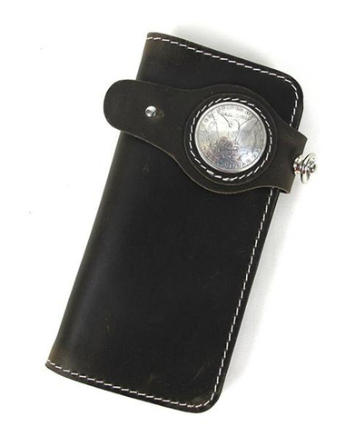 [On Sale] Handmade Mens Long Biker Wallet with Chain Cool Leather Biker Chain Wallets