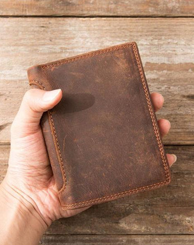 Cool Leather Mens Small Wallets Bifold Vintage Slim billfold Wallet fo
