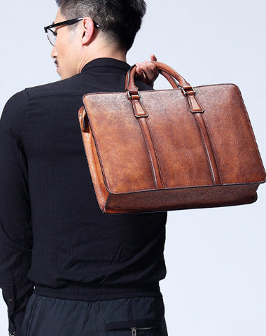 Vintage Leather mens Briefcase Handbag Shoulder Bag Business Bag for M