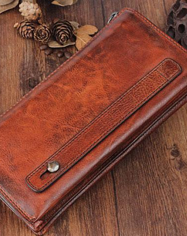 Handmade Leather Mens Clutch Wallet Cool Leather Wallet Long Phone Wal –  imessengerbags