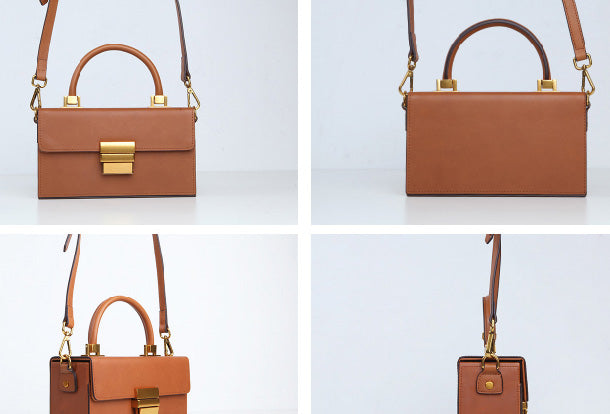 Genuine Leather Cute Cube Box Handbag Crossbody Bag Shoulder Bag Women