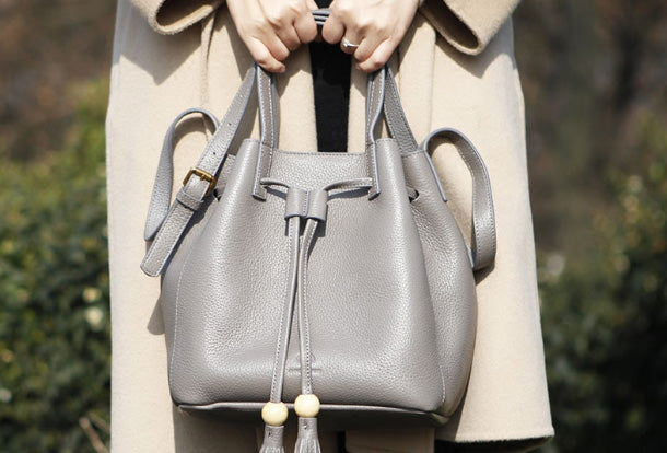 Genuine Leather Cute Women Bucket Bag Handbag Crossbody Bag Shoulder B