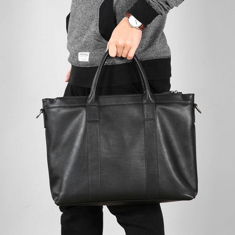 Black Leather Mens Cool Briefcase Work Bag Business Bag Laptop Bags fo