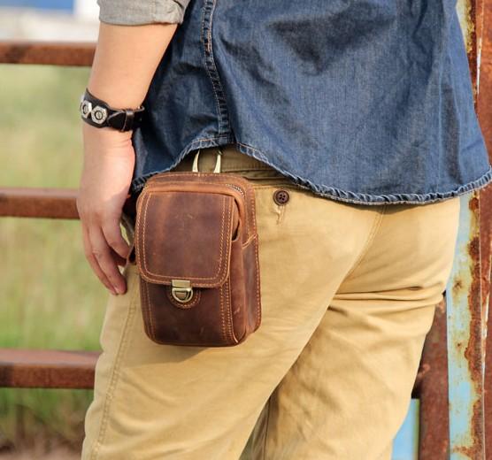 Leather Belt Pouch Mens Small Cases Waist Bag Hip Pack Belt Bag for Me