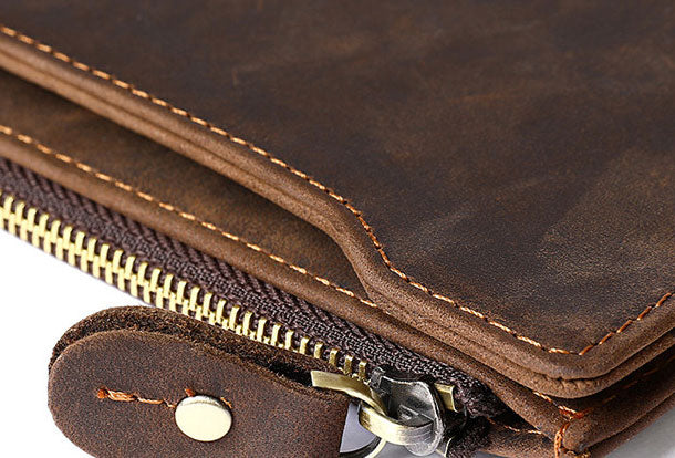 Leather Long wallets for Men Wallet Vintage Zipper Credit Cards Wallet
