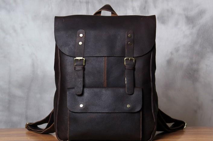 Vintage Leather Brown Mens Cool Leather Backpack Travel Bag for men