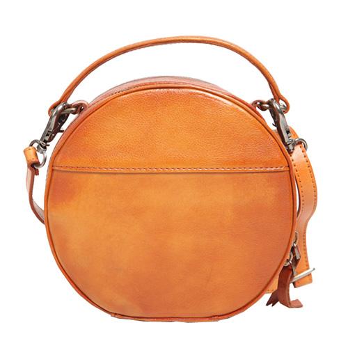 Vintage Womens Brown leather Circle Handbag Shoulder Bag Black Round L