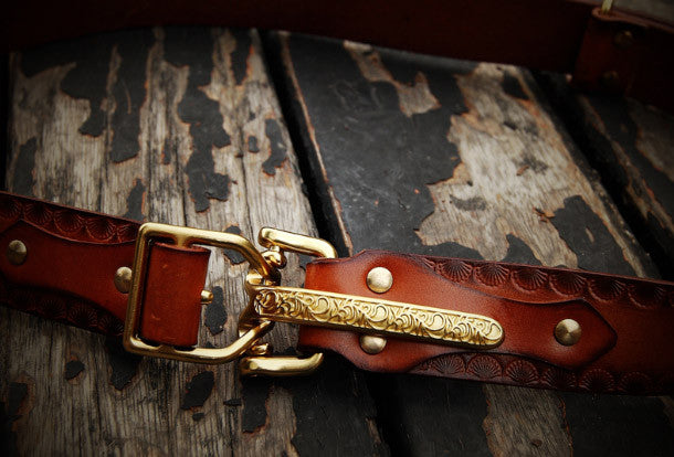 Handmade adjustable cavalry gift Leather tooled men brown black belt