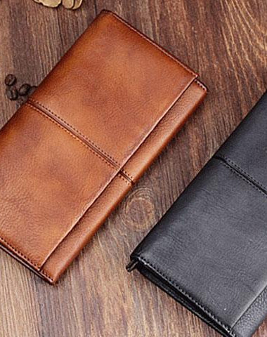 HANDMADE LEATHER MENS COOL LONG LEATHER WALLET BIFOLD CLUTCH WALLET FOR MEN