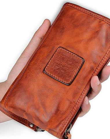 HANDMADE LEATHER MENS COOL LONG LEATHER WALLET BIFOLD CLUTCH WALLET FOR MEN