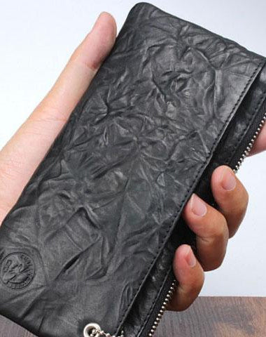 HANDMADE LEATHER MENS COOL LONG LEATHER WALLET DETACHABLE CLUTCH WALLET FOR MEN