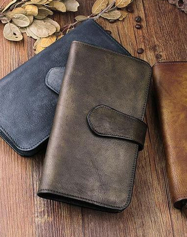 Vintage Brown Tri-fold Wallet for Men Handmade Genuine 