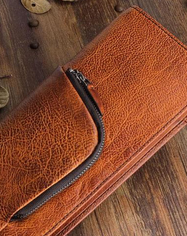 HANDMADE LEATHER MENS COOL LONG LEATHER WALLET ZIPPER PHONE CLUTCH WALLET