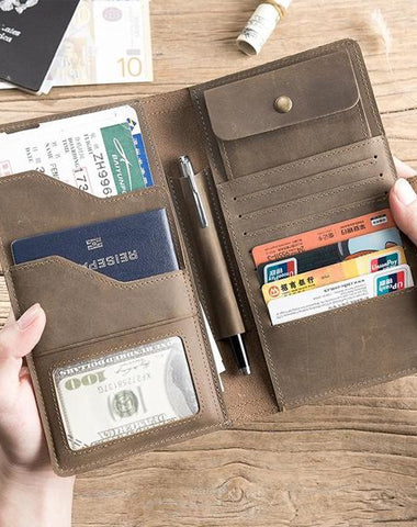 Cool Leather Mens Travel Long Wallet Passport Leather Wallet Long Wall